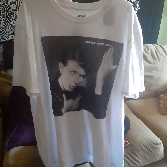 Vintage Authentic NWT David Bowie "Heroes" White Band Tee Size XL Unisex - Picture 2 of 5
